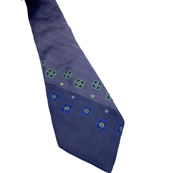 Robert Graham Tie 100% Silk Textured Blue Green Geometric Floral Designer Preppy - Picture 4 of 10